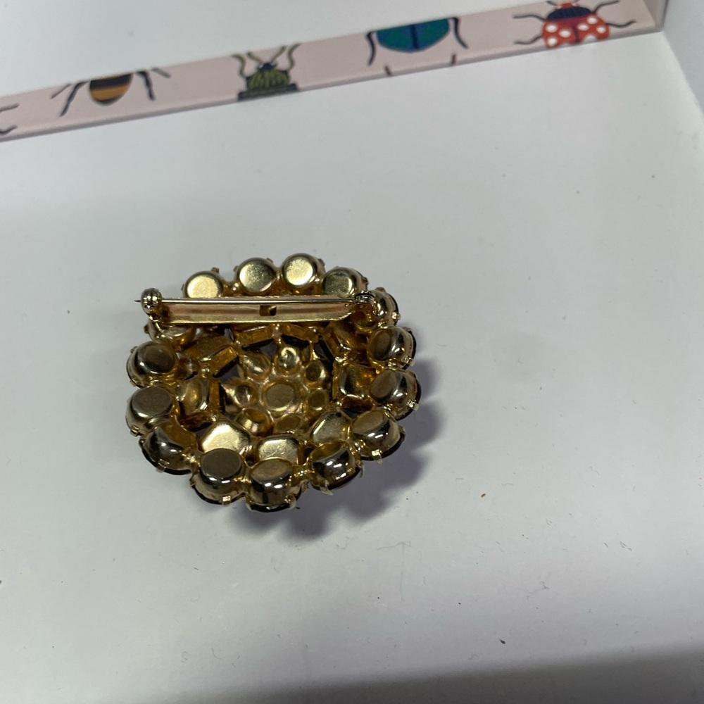 Gold and Silver Floral Brooch with Crystals - Picture 2 of 2